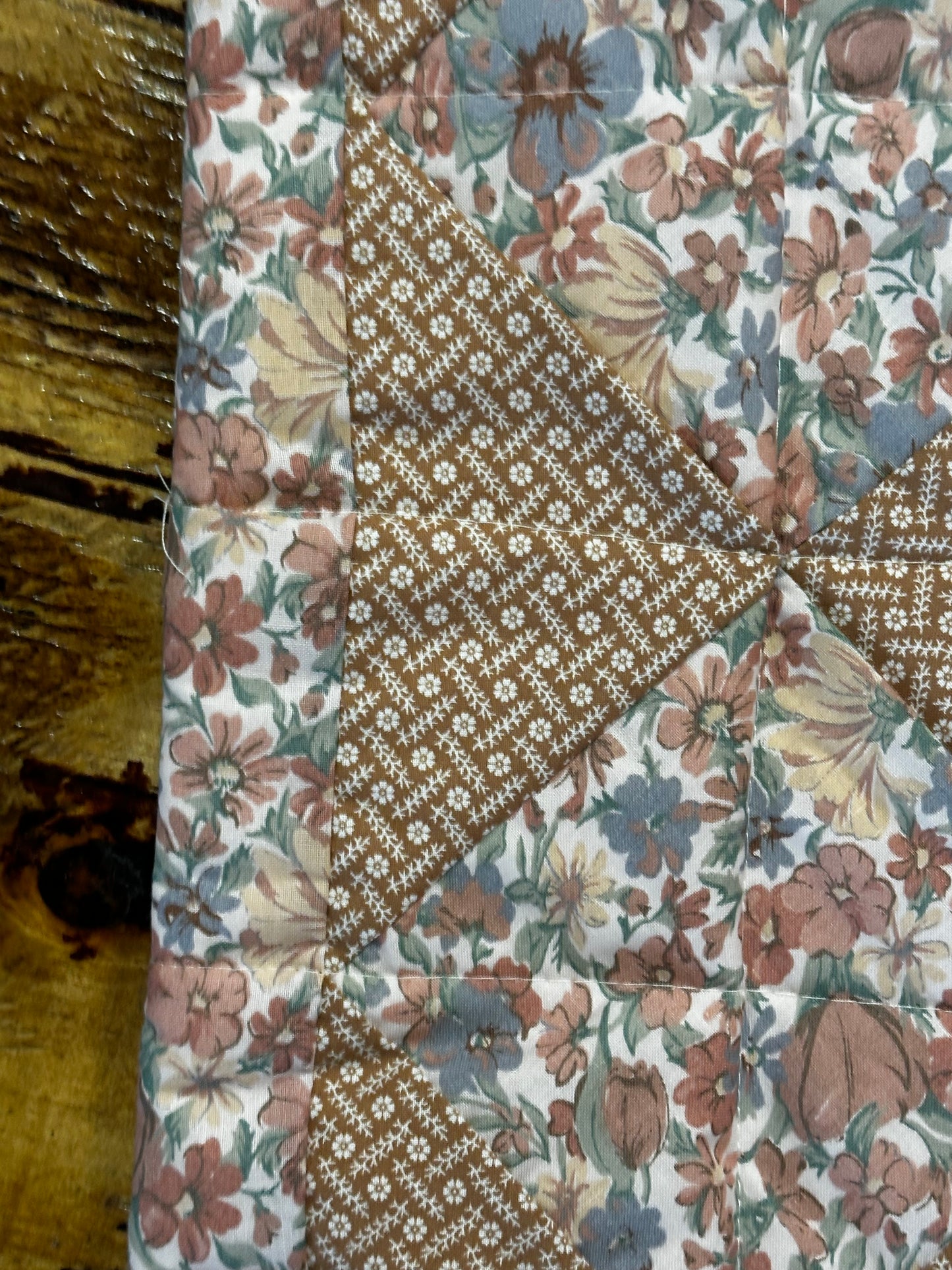 Handmade Neutral Floral Quilted Shoulder Bag