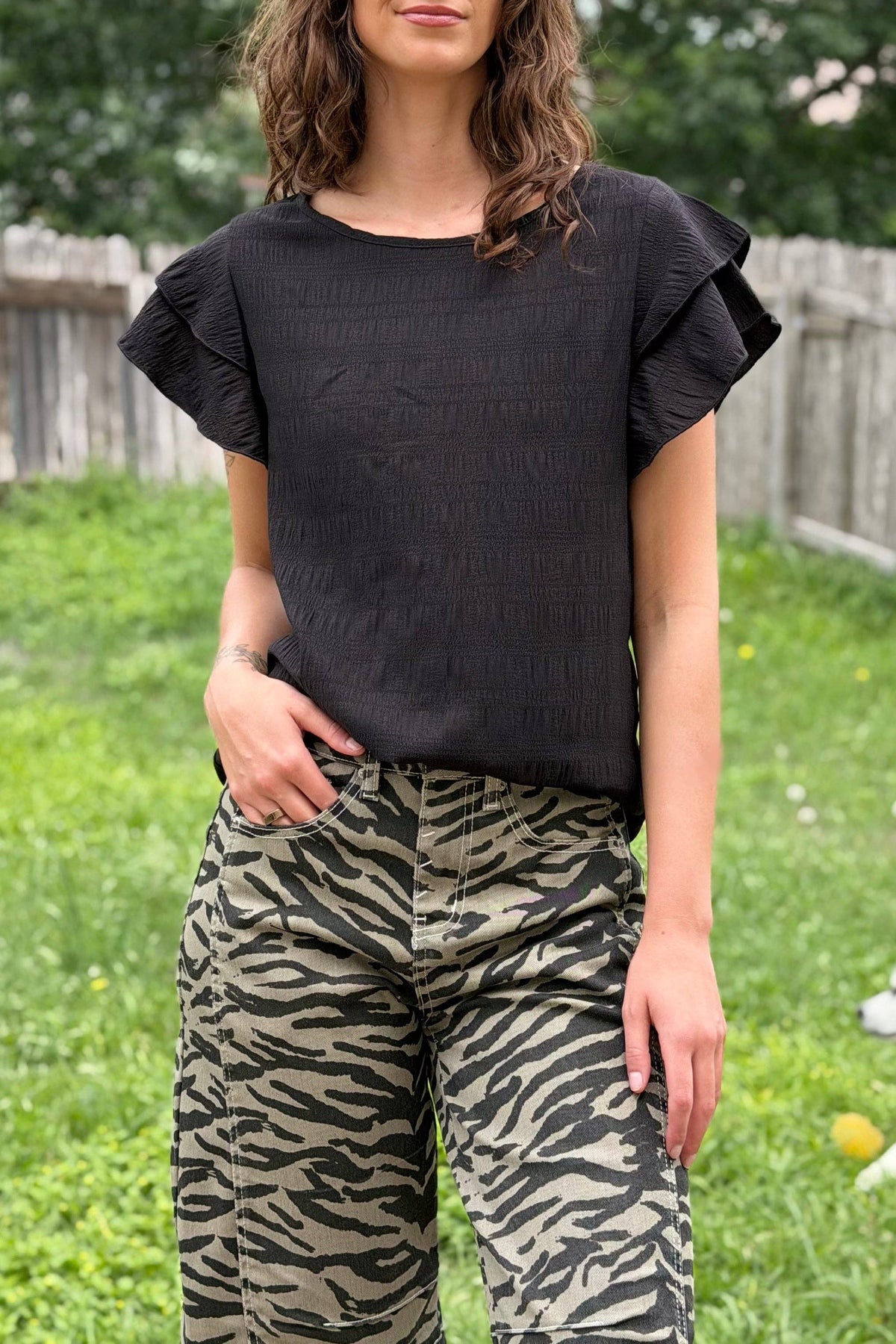 Zennia Zebra Striped Barrel Jeans