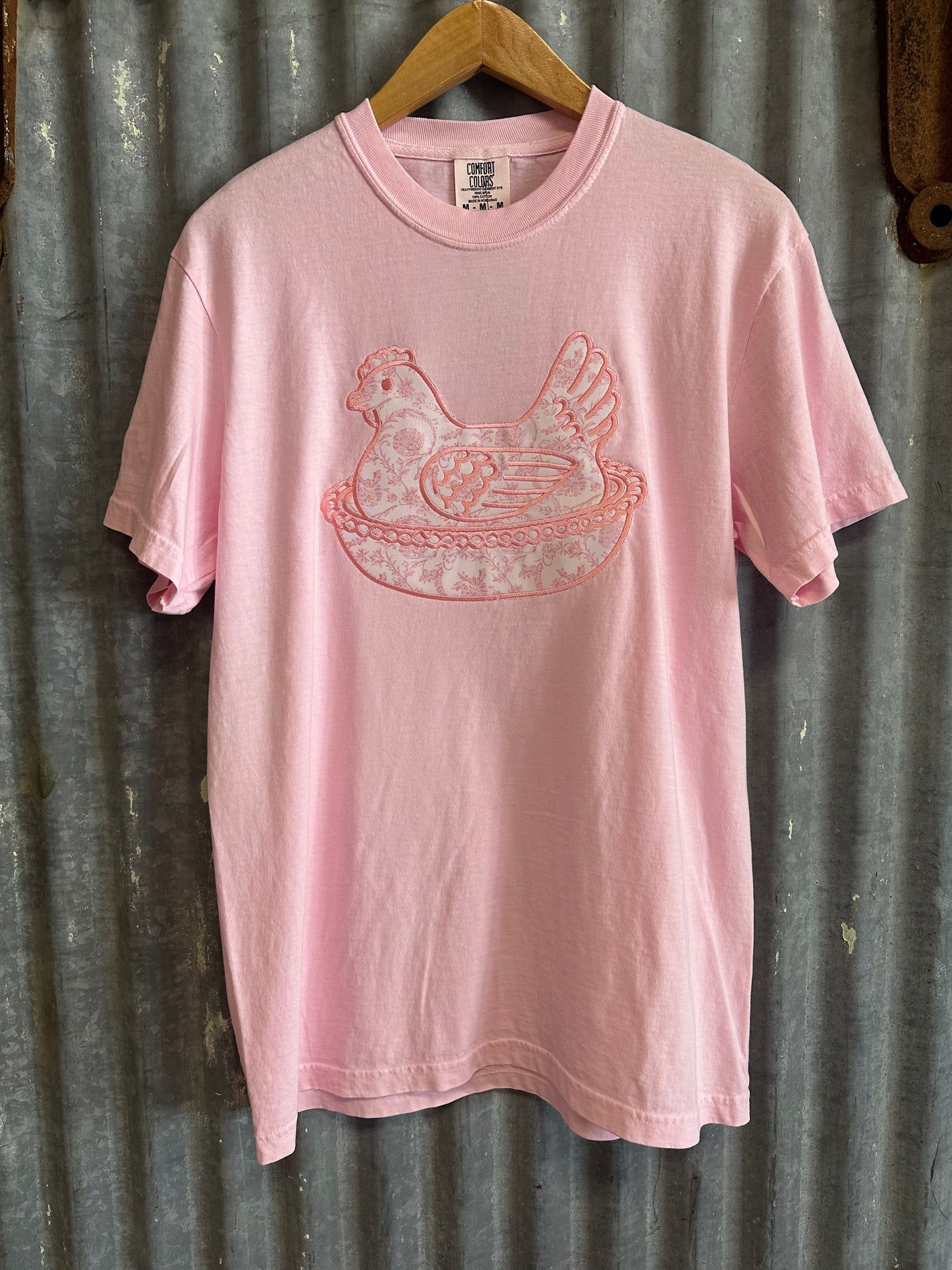 Embroidered Hen on a Nest T-Shirt