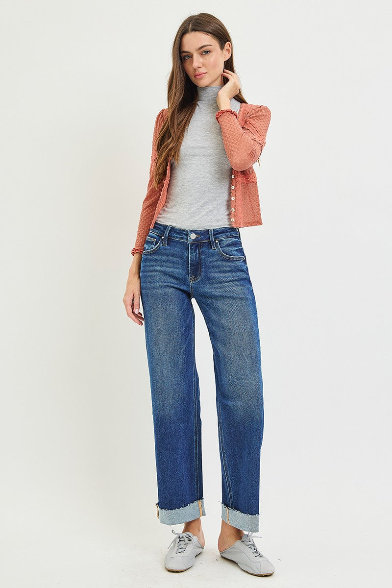 Jewel Mid Rise Raw Hem Cuffed Jeans by Risen