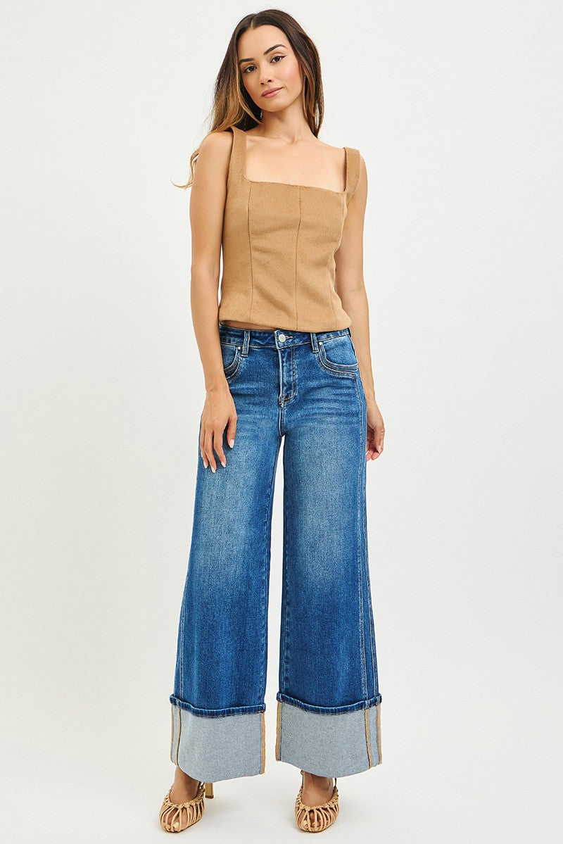 Jenna High Rise Wide Leg Cuff Risen Jeans