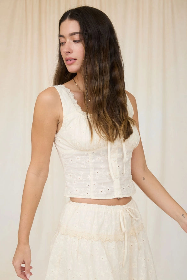 Button Down Eyelet Top