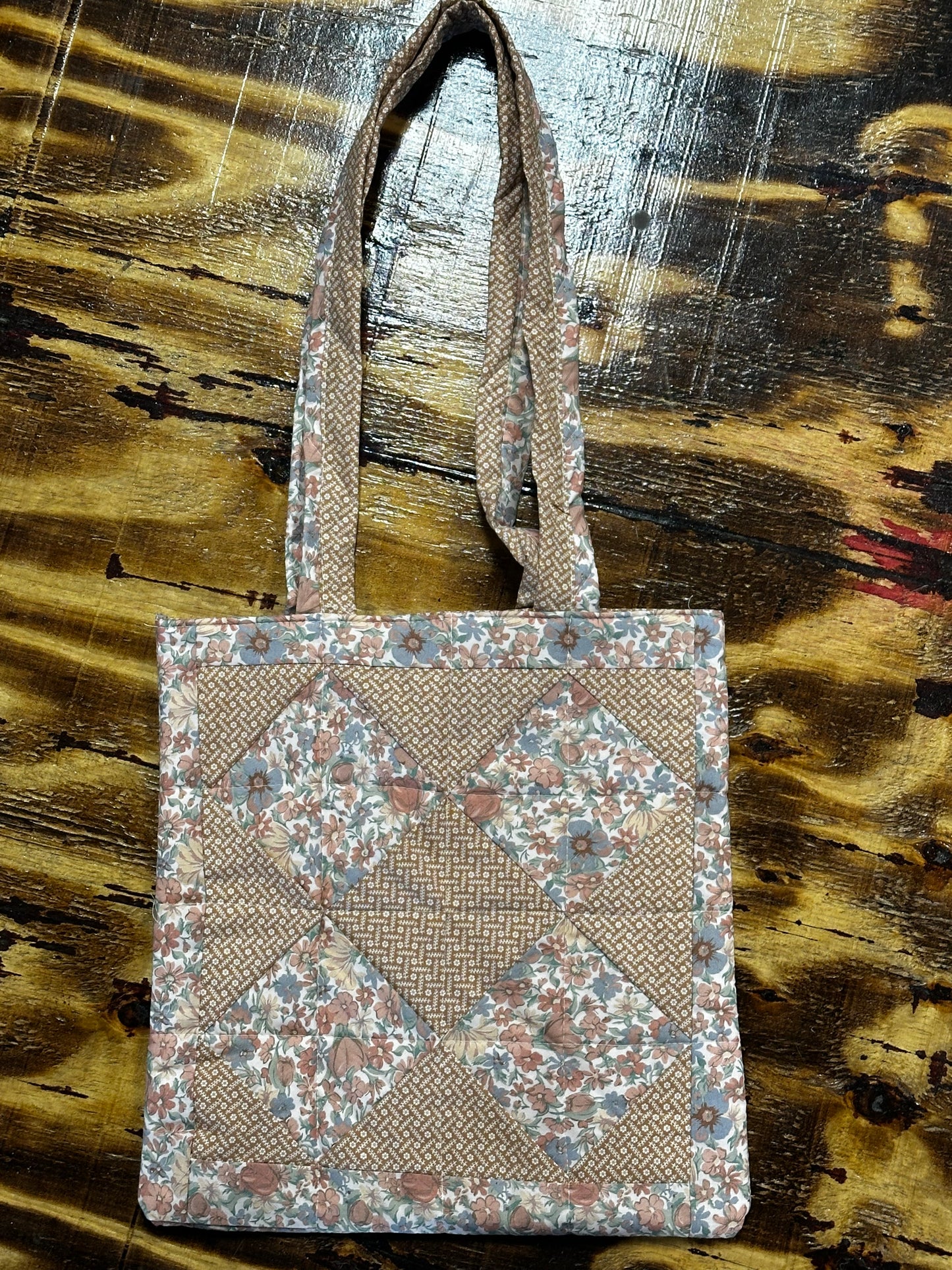 Handmade Neutral Floral Quilted Shoulder Bag