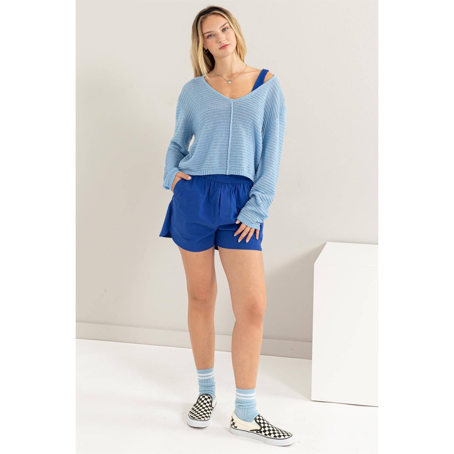 Poplin High Waist Shorts- Cobalt