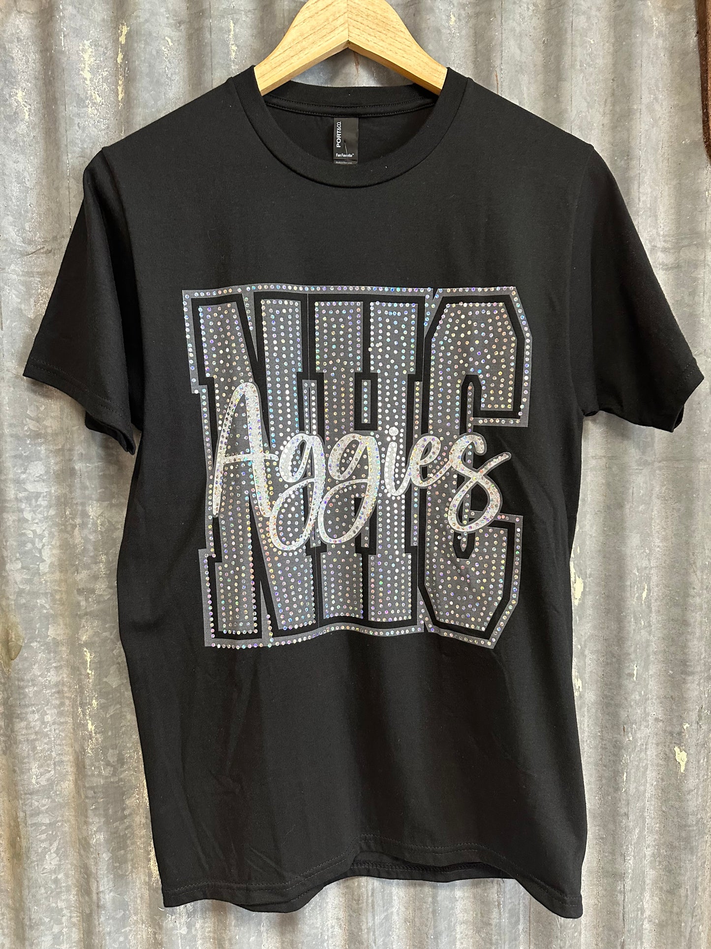 NHC Aggies Block Script Spangle