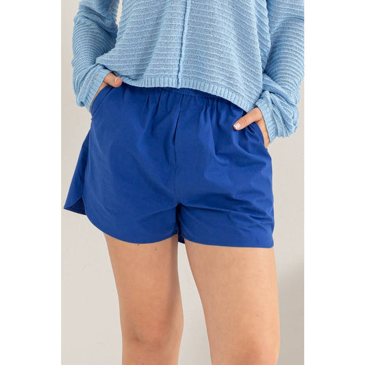 Poplin High Waist Shorts- Cobalt