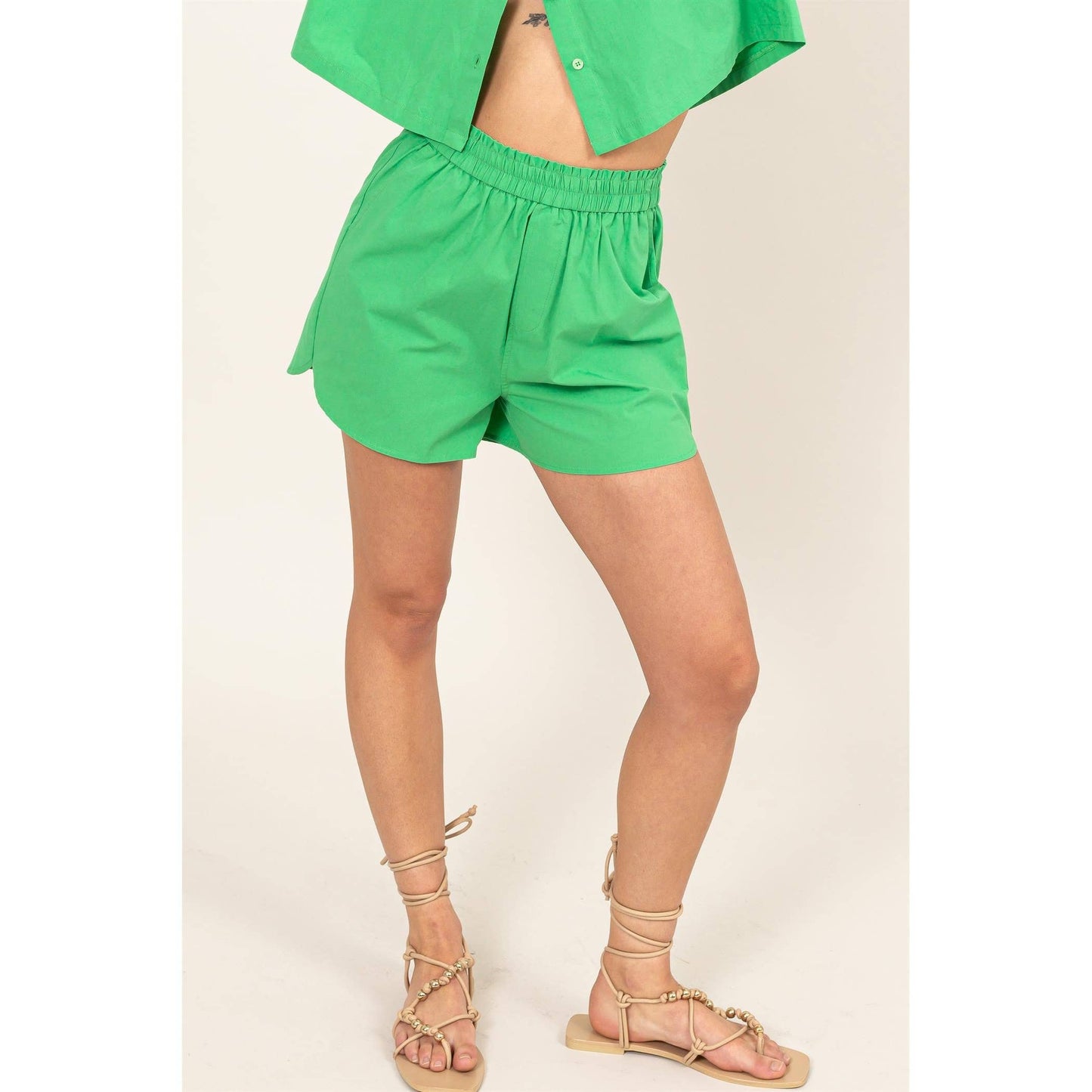 Poplin High Waist Shorts- Green