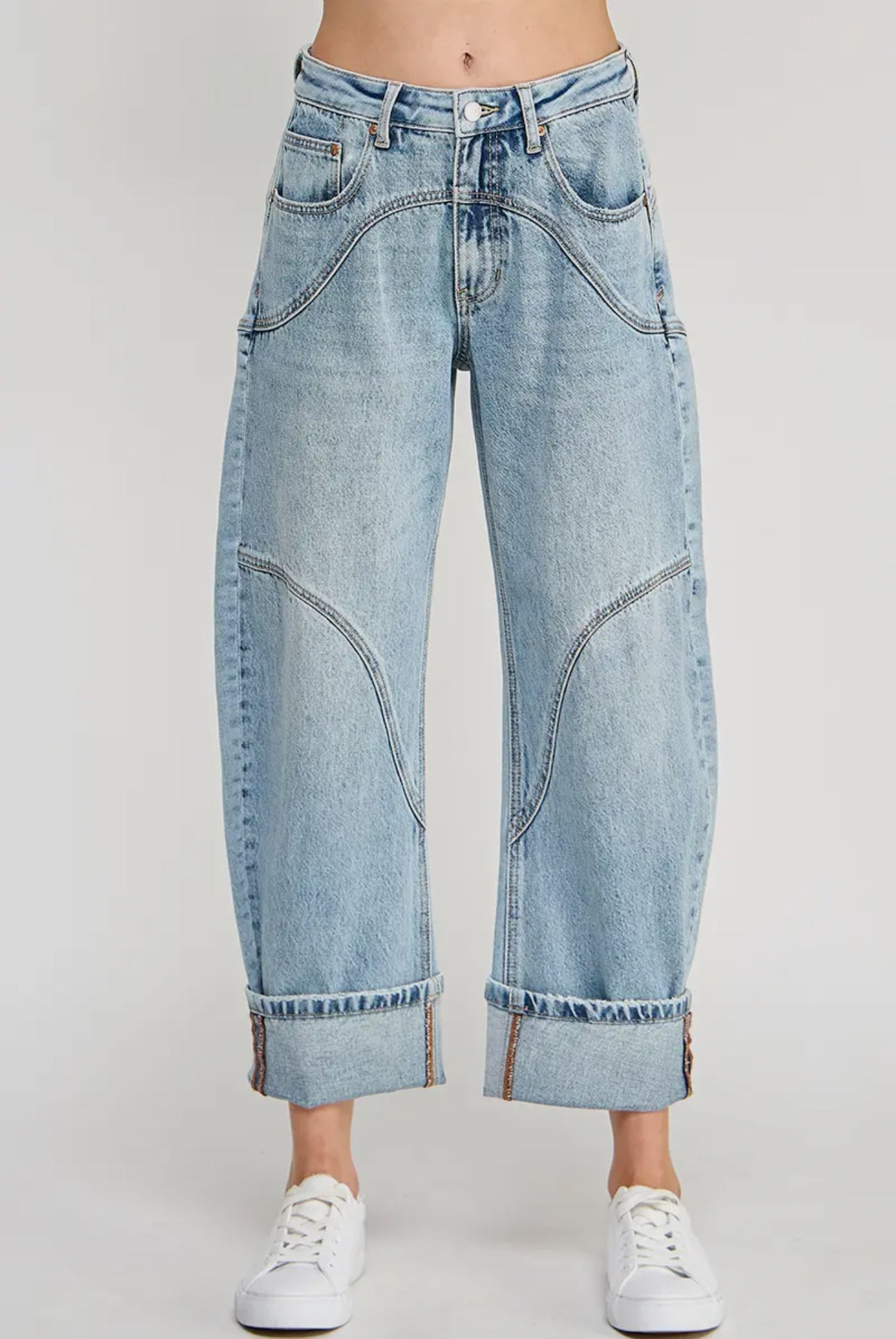 High Rise Barrel Wide Cuff Jeans