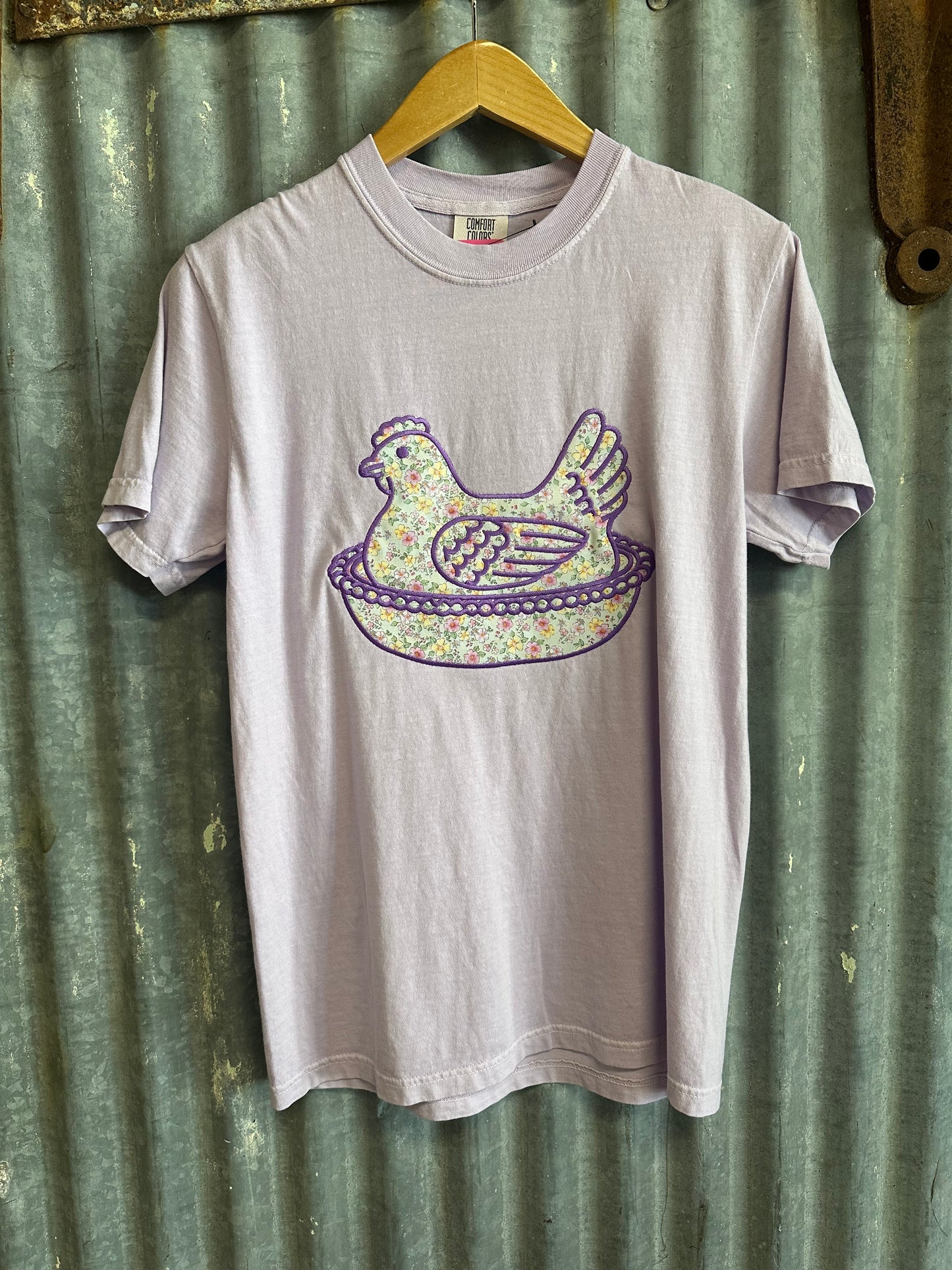 Embroidered Hen on a Nest T-Shirt