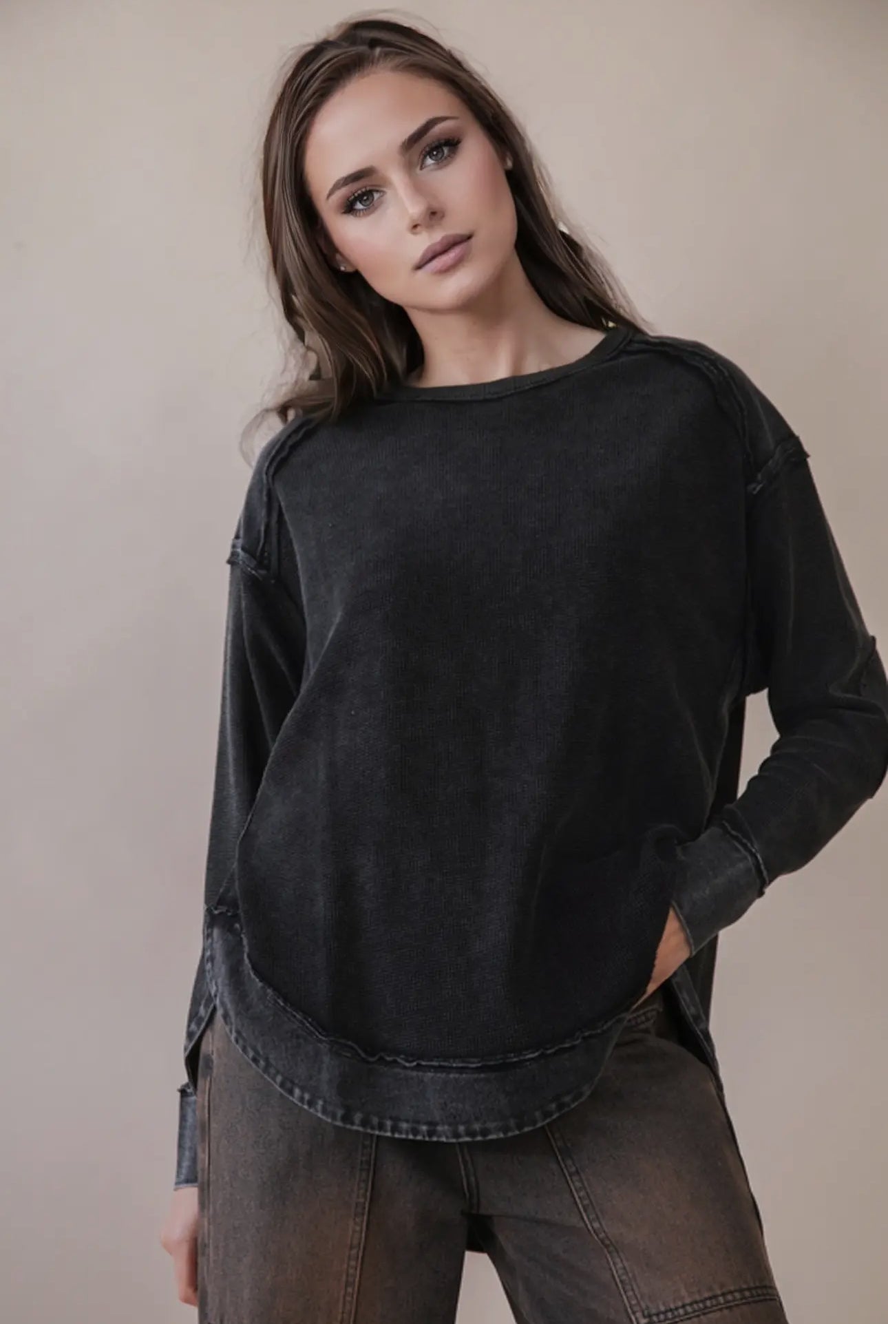 Mineral Washed Contrast Top