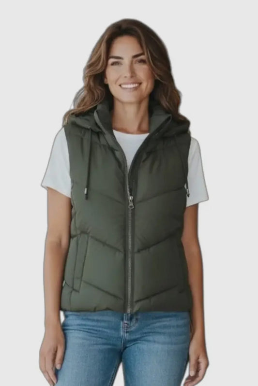 Olive Hooded Puffer Vest