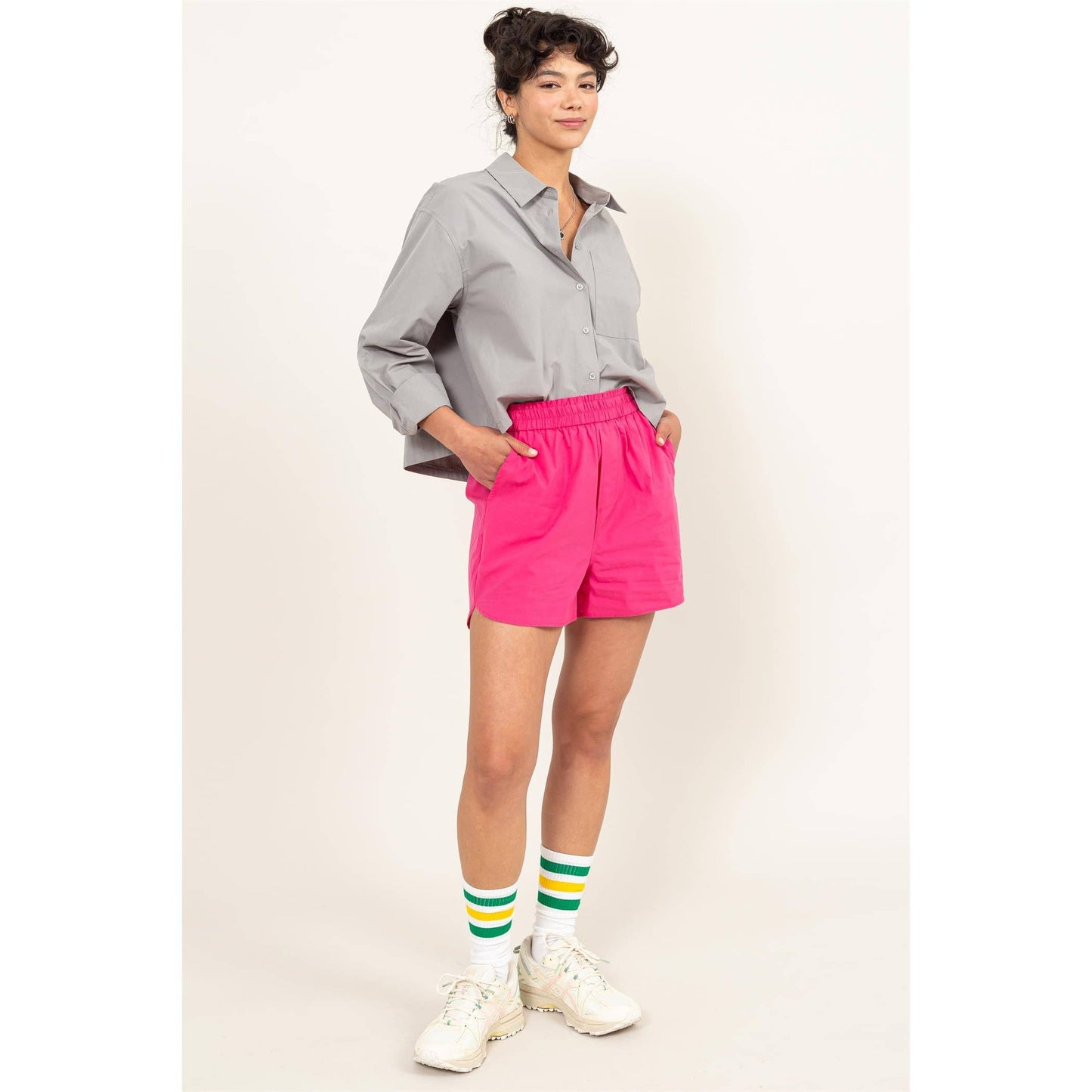 Poplin High Waist Shorts-Raspberry