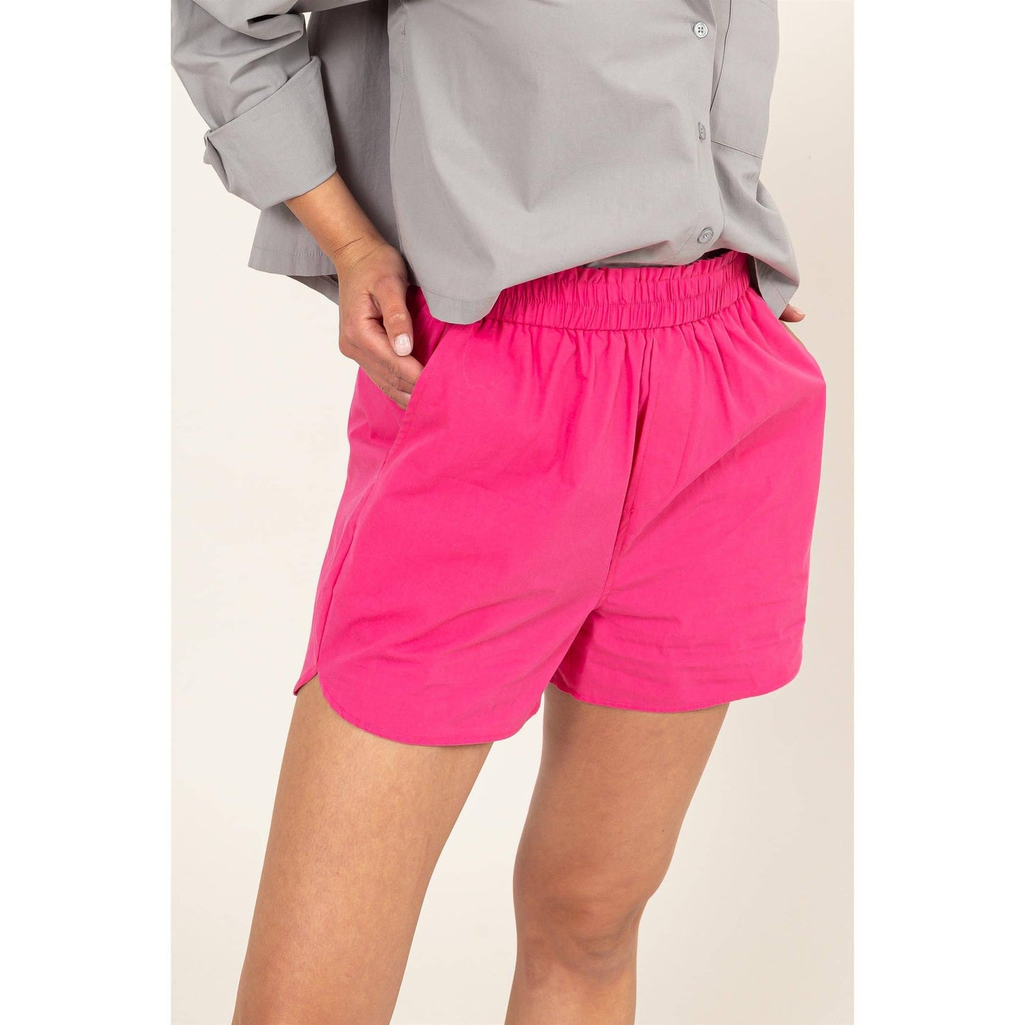 Poplin High Waist Shorts-Raspberry
