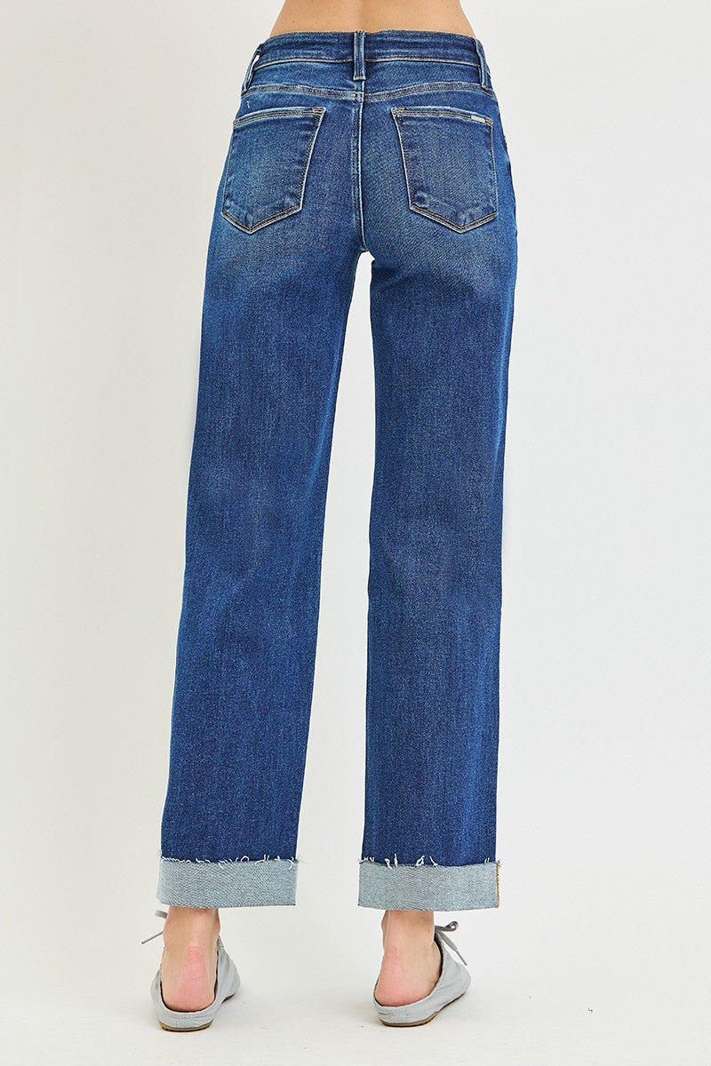 Jewel Mid Rise Raw Hem Cuffed Jeans by Risen