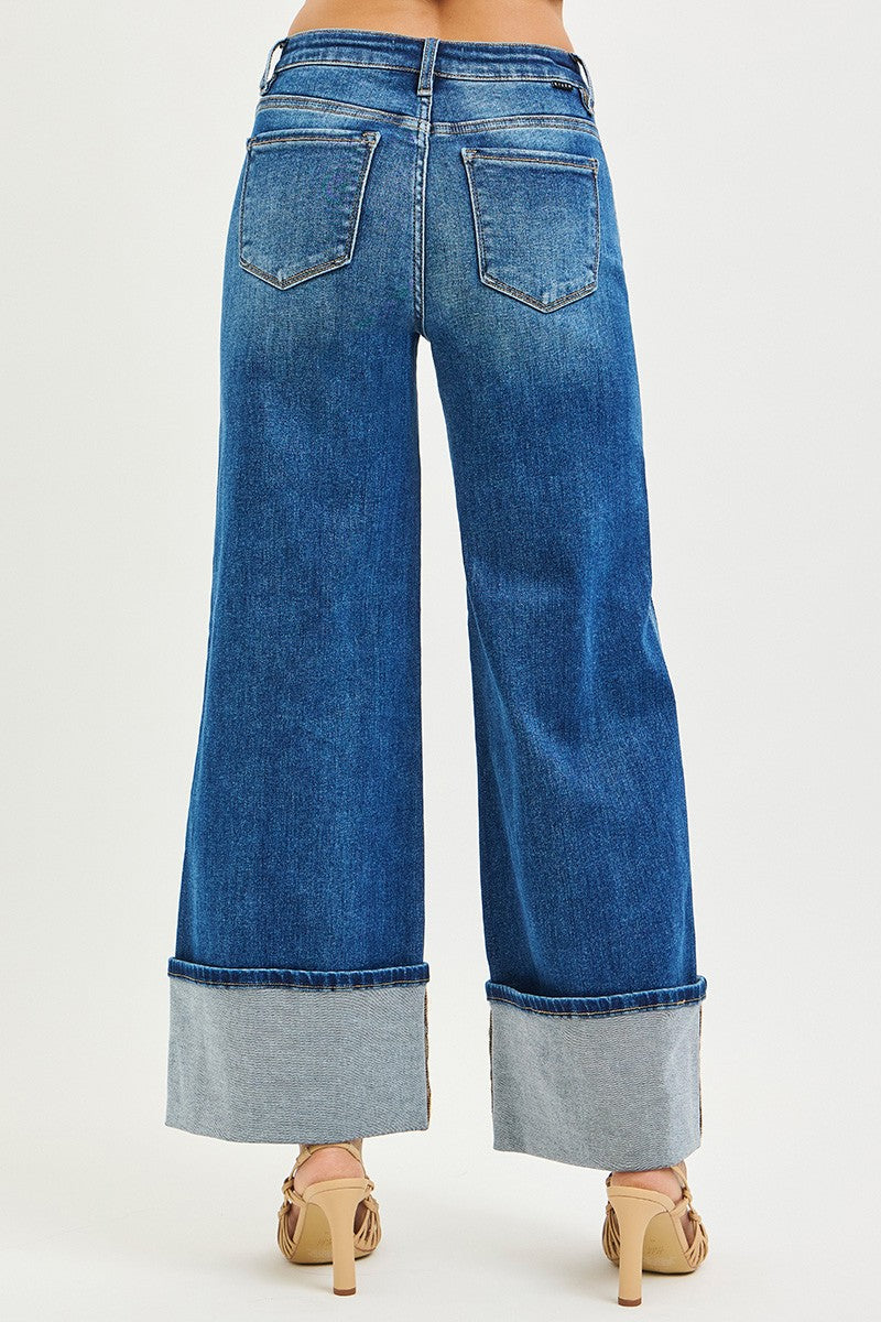 Jenna High Rise Wide Leg Cuff Risen Jeans