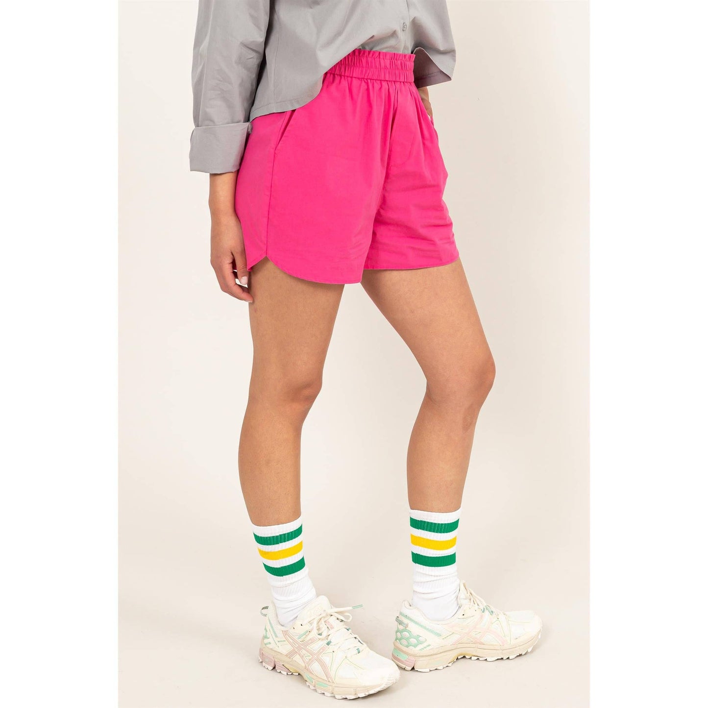 Poplin High Waist Shorts-Raspberry