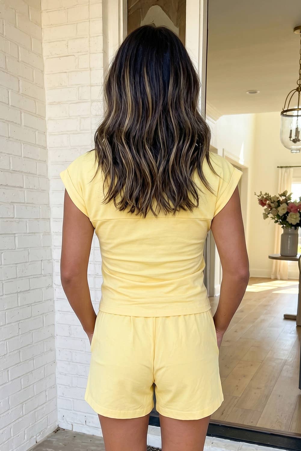 Crossover Cropped Tee Short Loungewear Set (2 Colors)