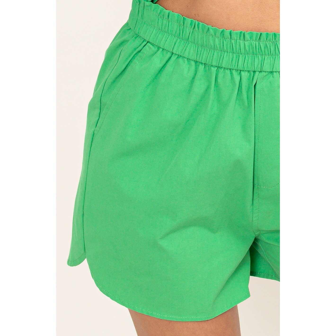 Poplin High Waist Shorts- Green