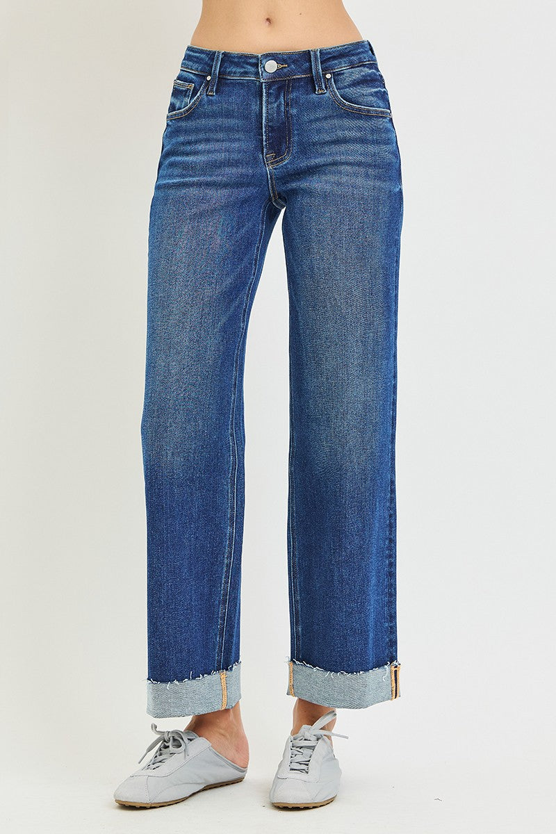 Jewel Mid Rise Raw Hem Cuffed Jeans by Risen