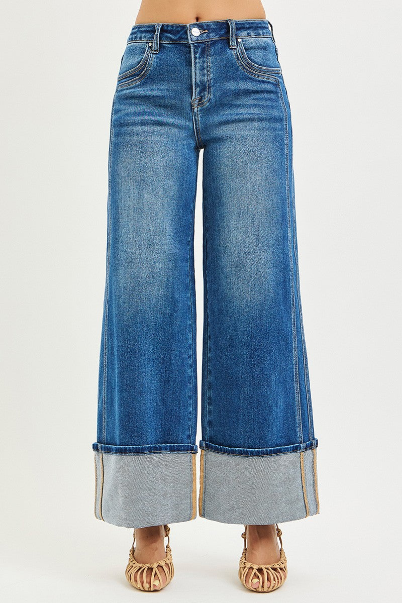 Jenna High Rise Wide Leg Cuff Risen Jeans