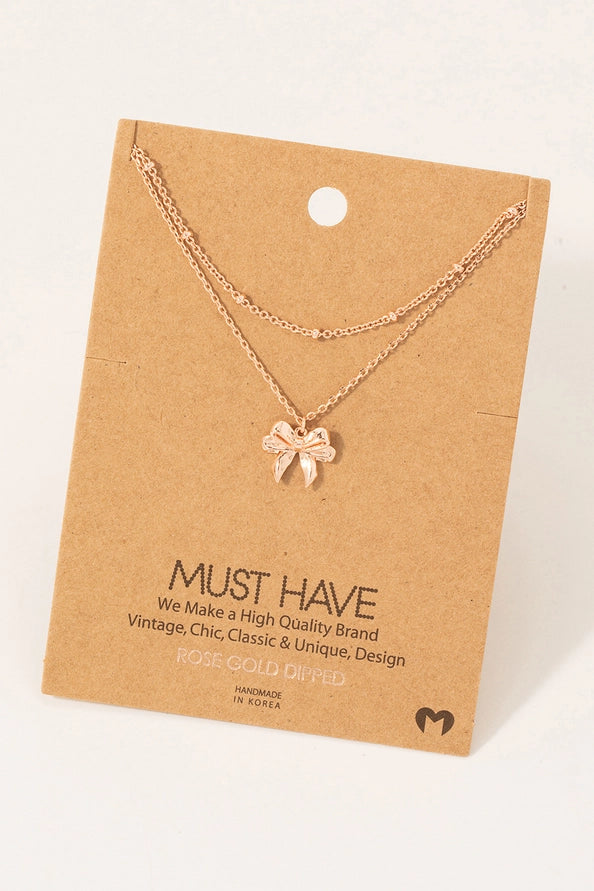 Knotted Ribbon Bow Pendant Necklace