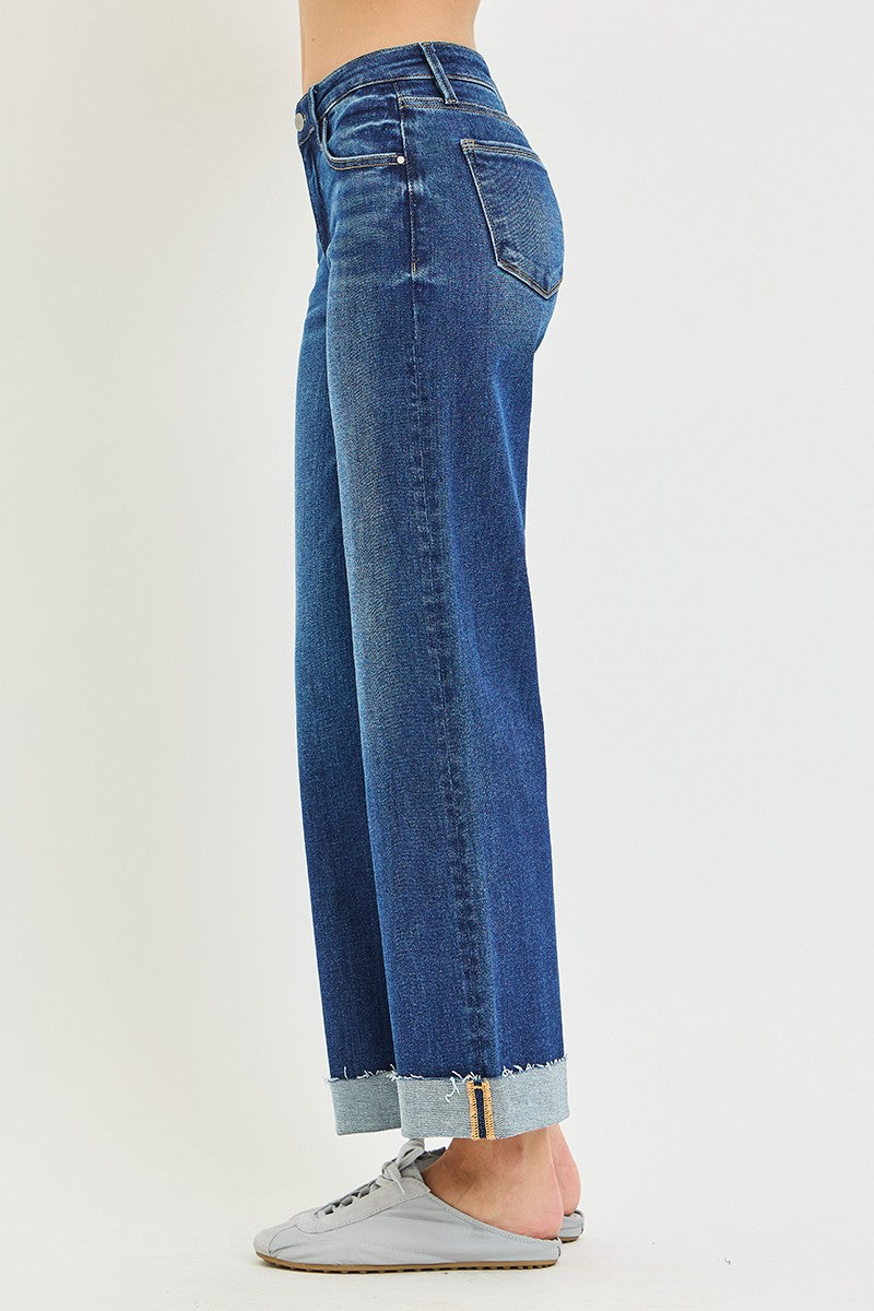 Jewel Mid Rise Raw Hem Cuffed Jeans by Risen