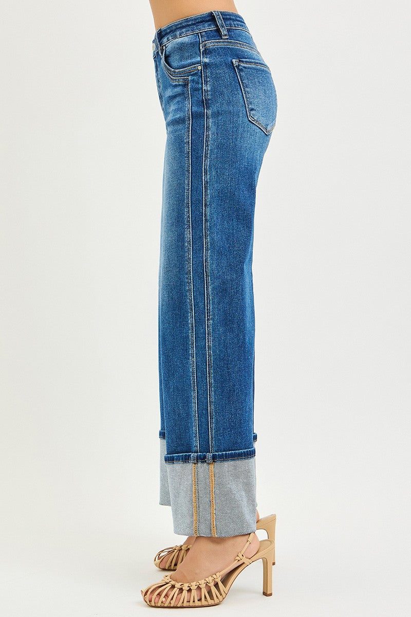 Jenna High Rise Wide Leg Cuff Risen Jeans